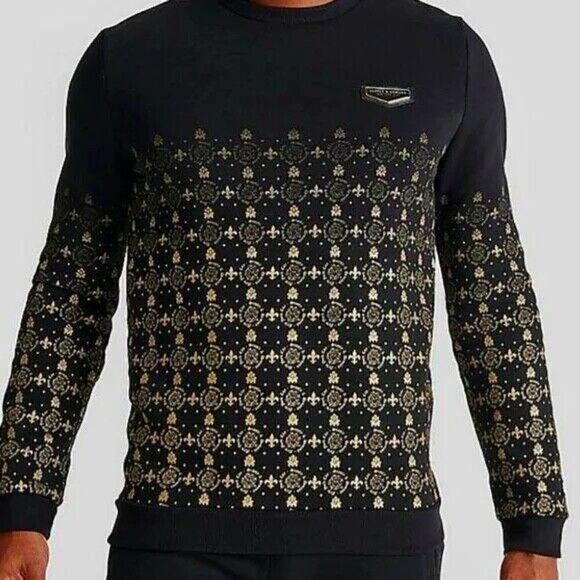 Supply & Demand- Black and Gold Monogram Crew Neck Sweatshirt - Picture 1 of 6
